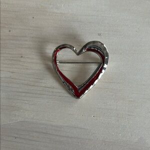 Silver and Red Heart Brooch